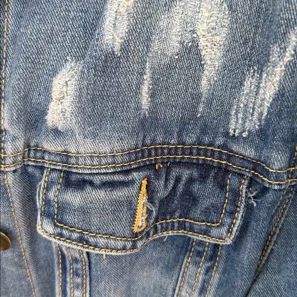 American Bazi Los Angeles Distressed couture Denim Tie-Waist Jacket - Size Med - Picture 2 of 11